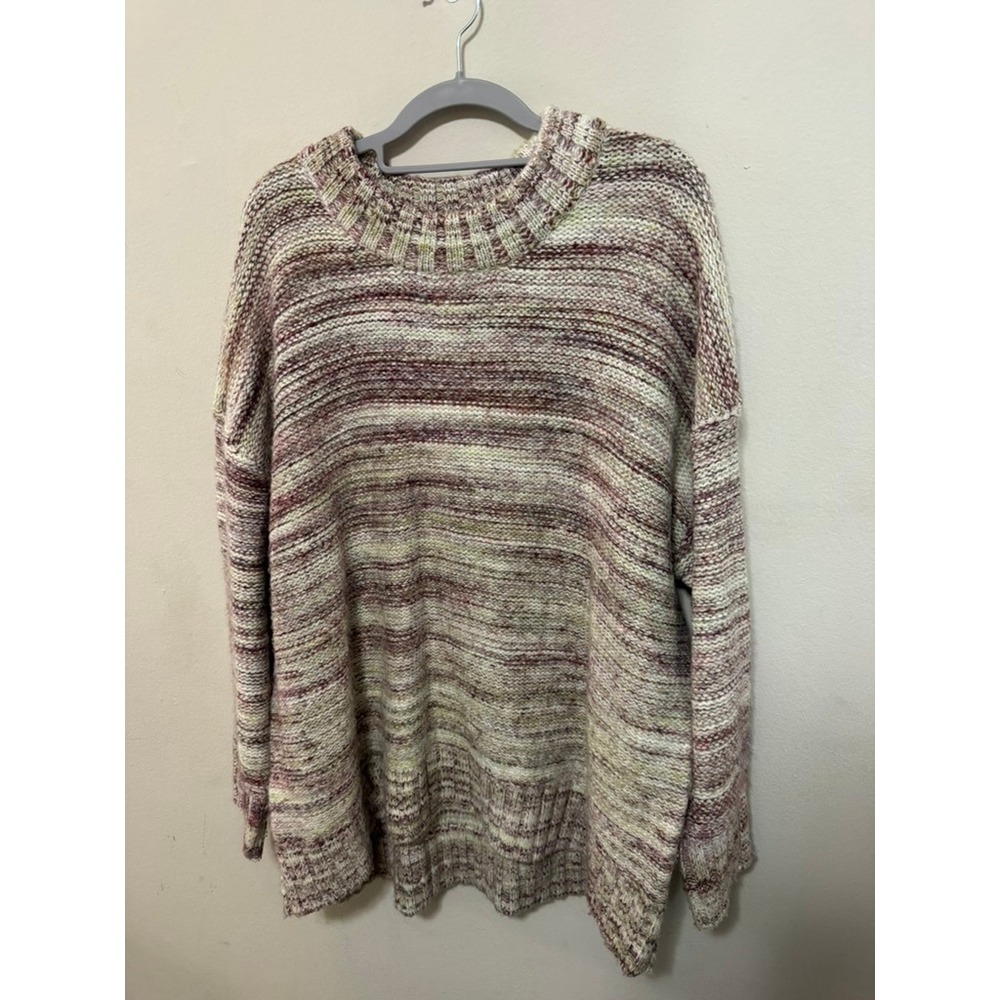 Old Navy Space Dye Chunky Knit Crewneck Sweater Burgundy Cream XL